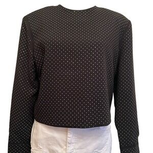 H&M Black Silver Metallic Dot Boxy Long Sleeve Blouse Keyhole Back‎ Small